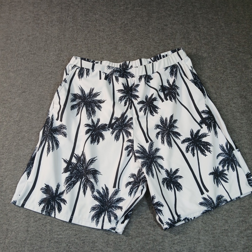 PatPat‎ Men's Size Large White Black Palm Tree Pattern Beach Board Shorts